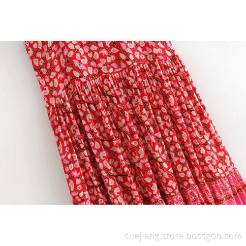 Summer Beach Deep V-neck Sleeveless Flower Printing Dress
